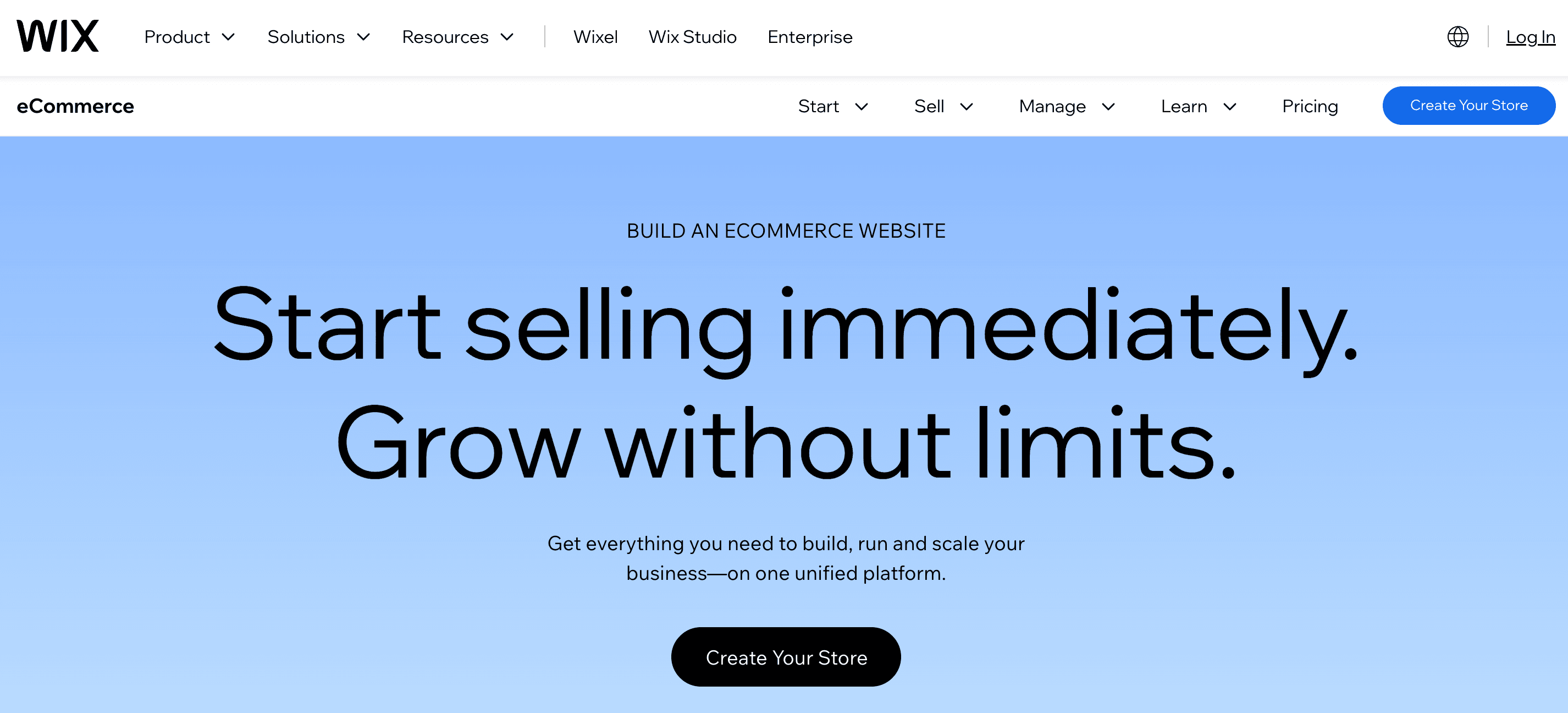 Wix E-commerce home